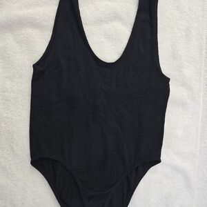 Black Ribbed Bodysuit – Scoop Neck – Size M/L – Excellent Condition